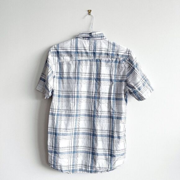 Quiksilver Mens Plaid Short Sleeve Button Down Shirt Blue White Medium - Picture 2 of 6